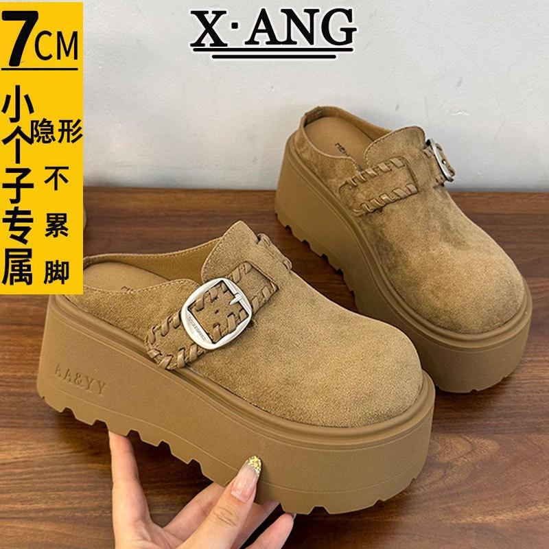 

губка торт толстая подошва увеличение высоты см маленькая женская обувь кожаная верхняя одежда сумка голова полушлепанцы одна педаль одинарная обувь 40