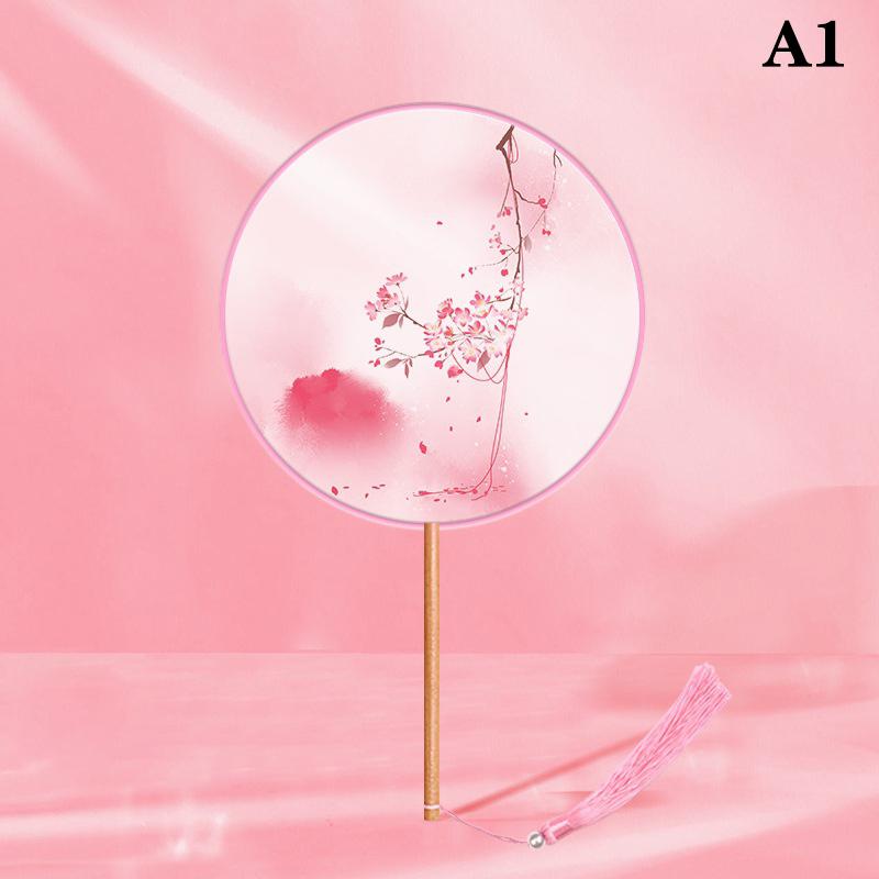 Chinesischer Runder Handfächer Vintage Druck Seidenfächer Antike Quaste Tanzhandfächer Cheongsam Tang Anzug Hochzeitsfeier Accessoires