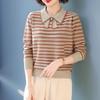 Baolianduo Women's Long-Sleeve Striped Knit Polo