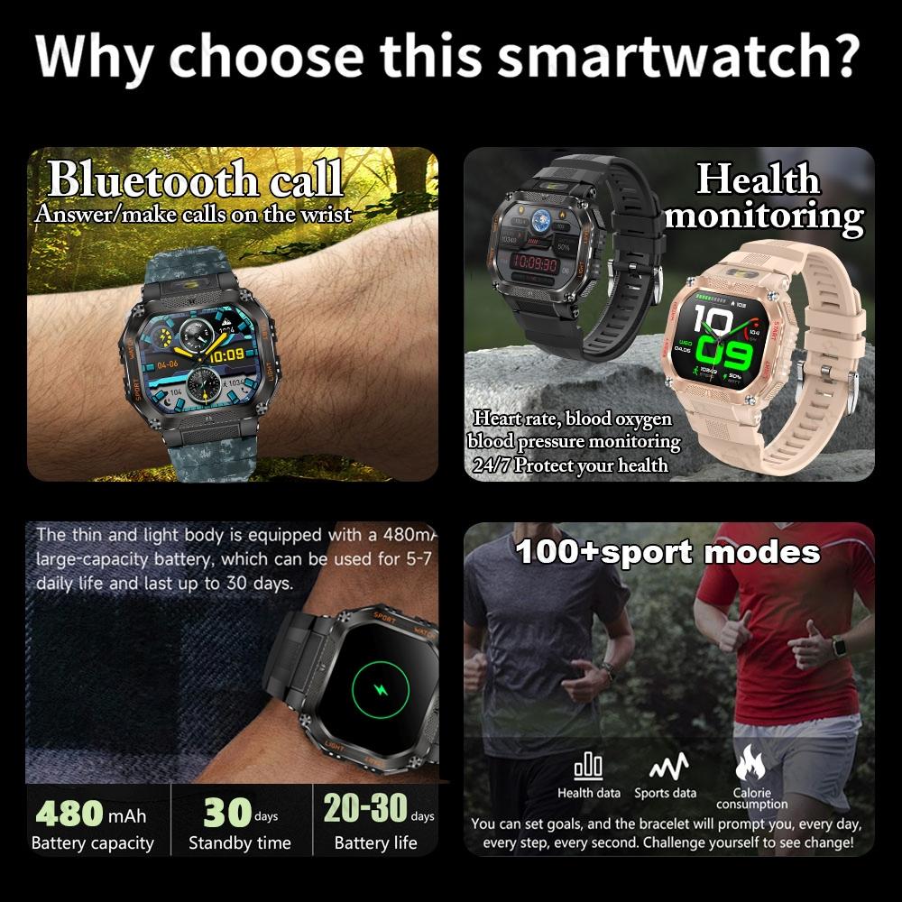 New 3ATM Waterproof Sports Smart Watch 1.75 inch Fitness Tracker 480 mAh LargeBattery  New Bluetooth Call Smartwatch