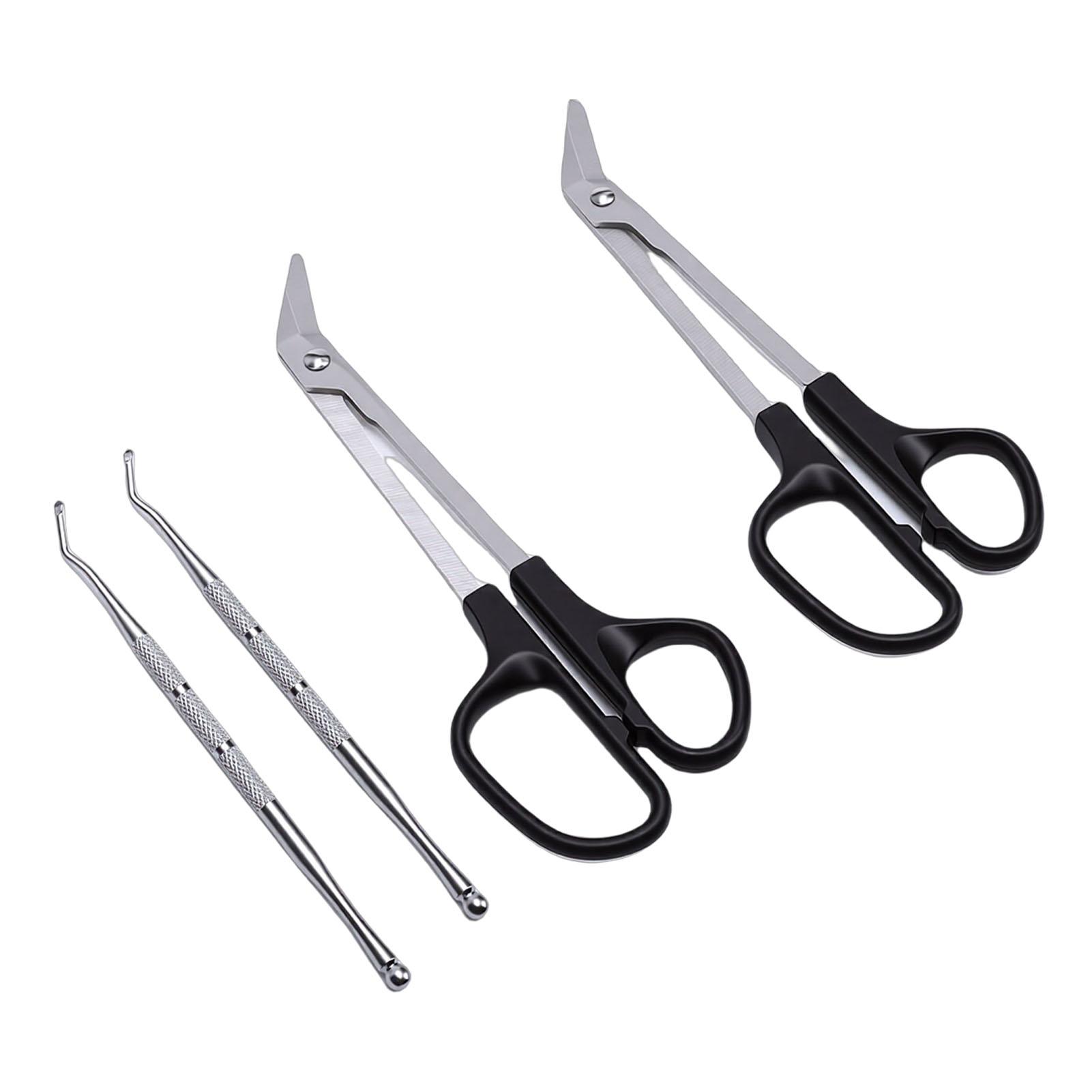 Long Handle Toenail Scissors Stainless Steel Bandage Scissors with Nail Lifters for Salon Home Use