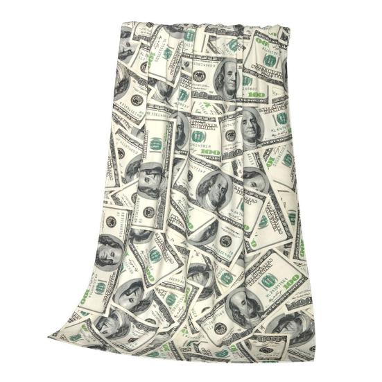 Creative U.S. Money Blanket, Single-Sided Thickened Polyester Throw Blanket, Soft Warm Nap Blanket for Sofa Bed Couch