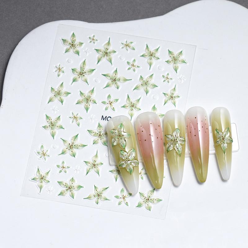 

Ледяной прозрачный цветок лилии наклейки для ногтей 3D рельефный ледяной цветок тонкие жесткие наклейки для ногтей лилия маникюр ювелирные изделия декор зелёный