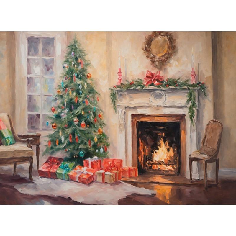 

Зимняя Рождественская елка Камин Винтажные постеры и принты Печать на холсте Праздничное настенное искусство Картина для гостиной Домашний декор 21cm×30cm NoFrame