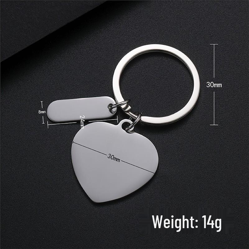 Heart-Shaped Stainless Steel Keyring with Laser Color Printing - Perfect for Engraving & Festival Gifts