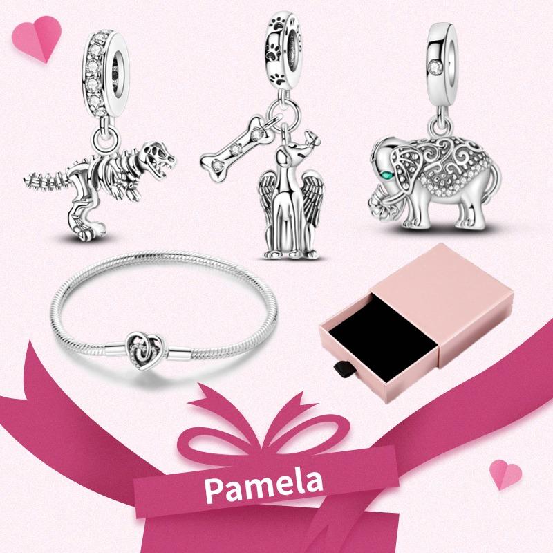 Pink Heart Charm Set 925 Original Silver Charms Bracelet With Gift Box For Women Wedding Anniversary Jewelry Gift 4pcs/lot