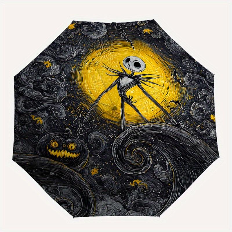 1 Auto Open Jack Skellington, Halloween Town Themed Colorful 8 rib Portable Umbrella for Men and Women, A Compact Commuting Companion Suitab