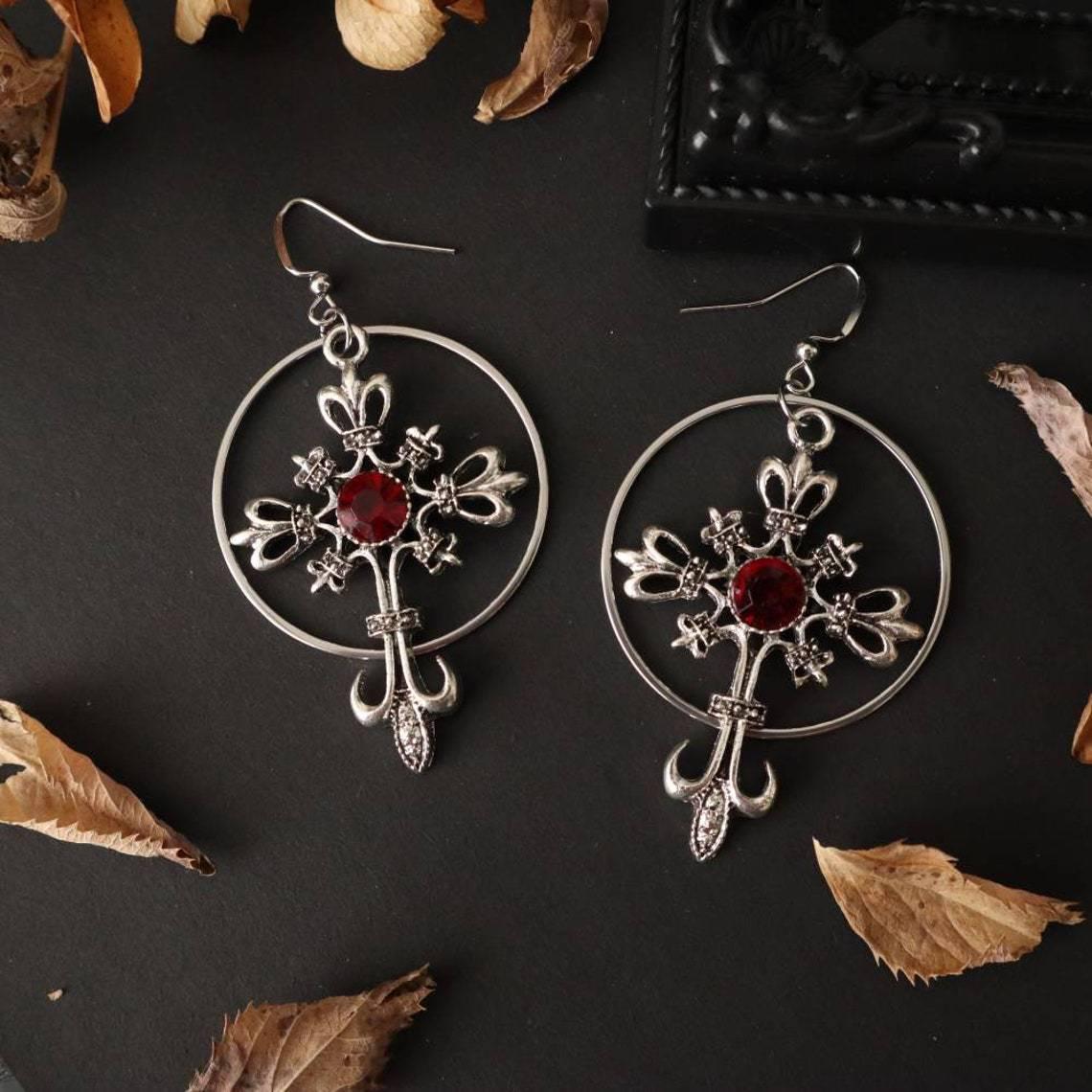 Retro Water Drop Ruby Earrings - European & American Fashion Statement Earrings