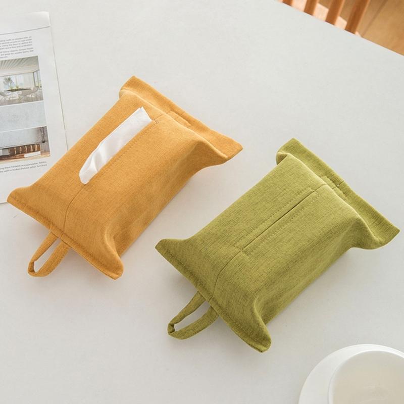 Elegant Fabric Tissue Box Cover with Hanging Rope Wall Mounted Napkin Dispenser Paper Towel Holder for Home and Office