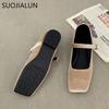 Fashion SUOJIALUN 2025 Spring New Women Flat Shoes Square Toe Shallow Buckle Ladies Elegant Sole Ballte Shoes Casual Loafers Shoes