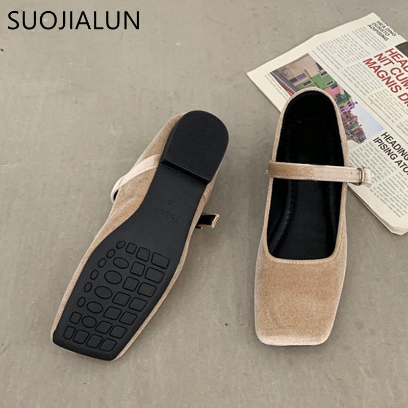 Fashion SUOJIALUN 2025 Spring New Women Flat Shoes Square Toe Shallow Buckle Ladies Elegant Sole Ballte Shoes Casual Loafers Shoes