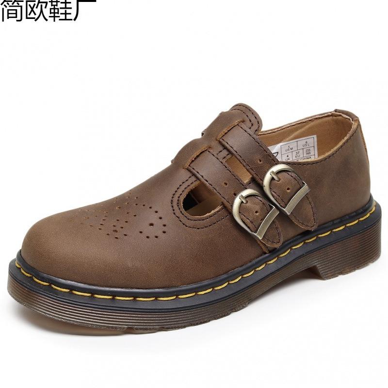 Martin Boots Mary Jane Shoes Leather Low-Top Small Leather Shoes Female Crazy Horse Brown Fashion Student