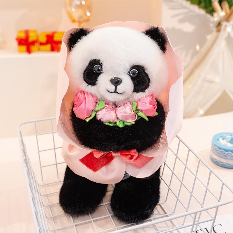 New Cute Panda Plush Doll with Flowers - Valentine s Day Gift 27 cm [0.2 kg]