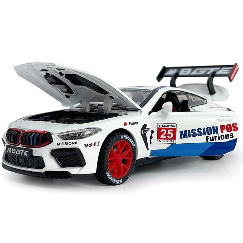 Bmw M8 Manhart Metal Car Model 1:24 Sound Light White