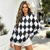 Women's Casual Fashion Diamond Print Crew Neck Sweatshirt