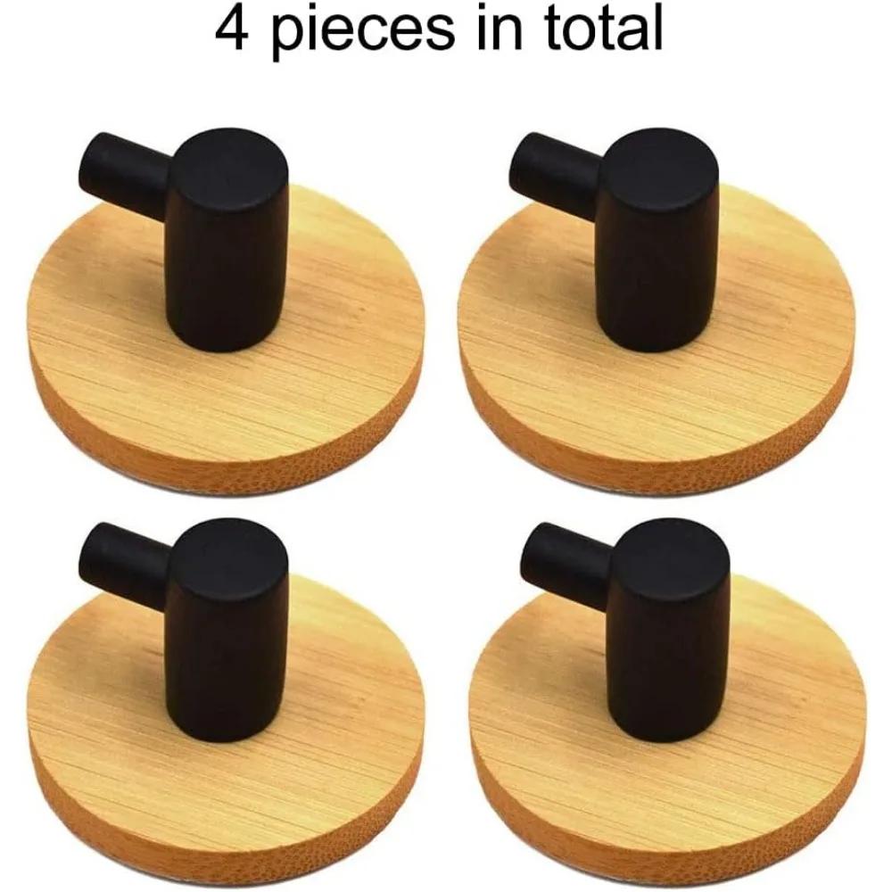 4-teiliges Set aus Bambus-Handtuchhaken, Bademantelhaken, Handtuchhaken und Handtüchern, selbstklebende Bambushaken zum Aufhängen von Jacken, Gürteln