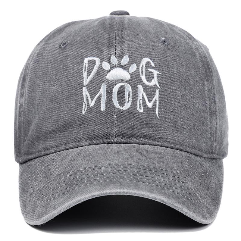 Men's Pure Cotton Distressed Sun Hat with "DOGDADDOGMOM" Embroidery - Large Brim Baseball Cap