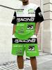 2026 Trendy Men's Casual Wear American Street Fashion Racing Racing Style Contrast Print T-Shirt Set
