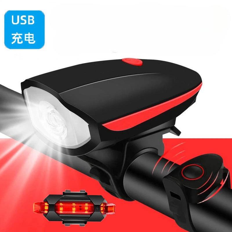 1Pc Bicycle Lights Horn Lights Headlights USB Charging Mountain Bike Waterproof Lights Bicycle Night Ride Accessories Equipment