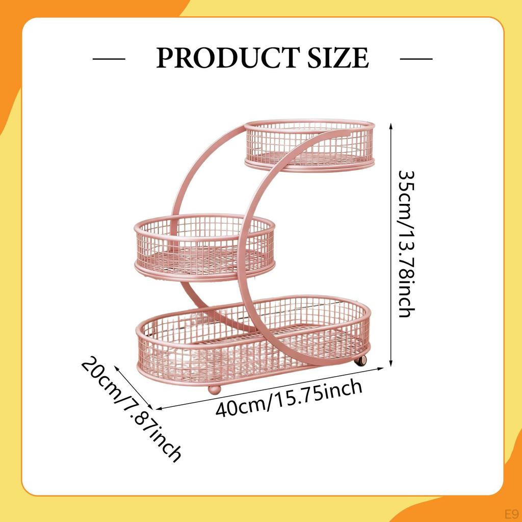 Organizator Decorativ Metalic cu 3 Nivele pentru Fructe, Legume și Gustări pe Bucătărie