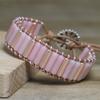 Pink Tube Bead Leather Wrap Bracelet – Rose Gold Accent Boho Jewelry, Adjustable Love Gift for Women