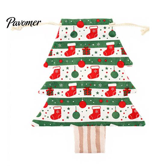 Seasonal Home Decor Christmas Tree Shaped Drawstring Gift Bags, Xmas Hanging Treat Sacks, Small Item Storage Pouches Holiday Candy for Decorations
