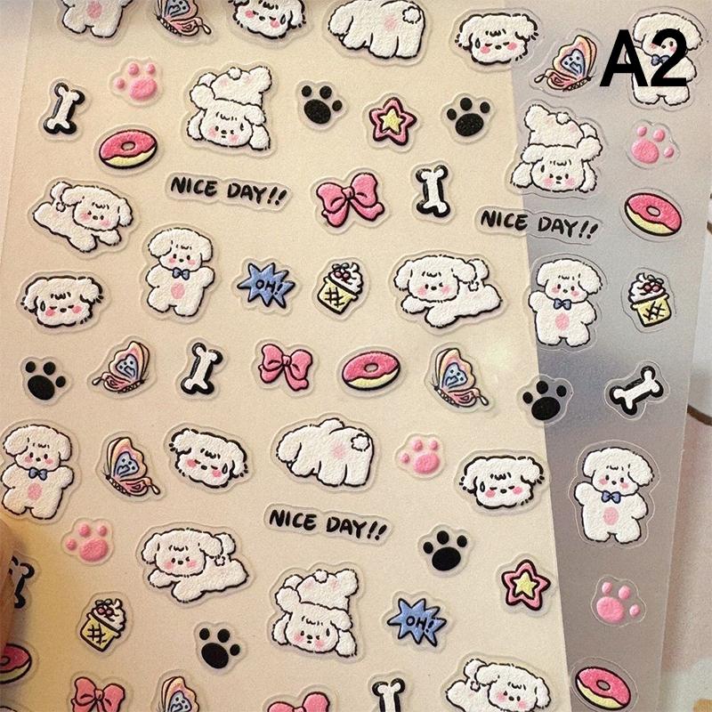5D Embossed Cute Cartoon Cat Paw Fish Design Nail Art Sticker Decals Self Adhesive Supplies For Women And Girls