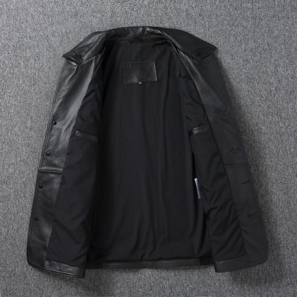 Chinese Size Men Leather Coat Genuine Soft Cowhide Leather Classic Turn Down Collar Leather Jackets For Men Clothing Autumn