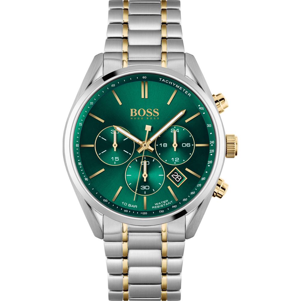 Hugo Boss 1513878 Men's Watch Silver/Gold Strap Green Dial 44 Mm + Box
