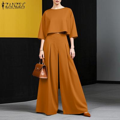 Blusa a Maniche 3/4 da Donna e Pantaloni a Gamba Larga Set Casual Due Pezzi