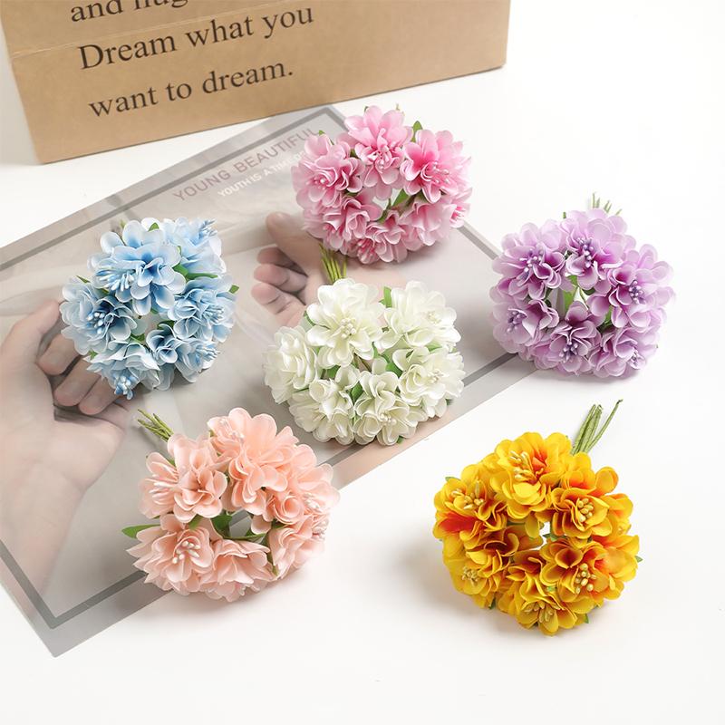6Pcs/lot Mini Artificial Silk Carnation Flowers Bouquet for Home Wedding Party Decoration DIY Craft Wreath Gifts Accessories