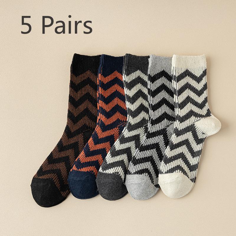 

5 пар мужских ретро носков до колена в национальном стиле, двойной вязки, утолщенных, теплых 5 Pairs