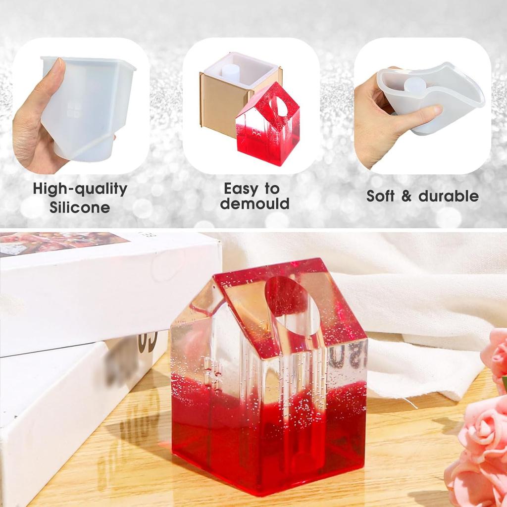 Silicone House Vase Mold DIY Concrete Flower Pot Mold Cement Plaster Pen Holder Mold Plant Pot Decor Craft