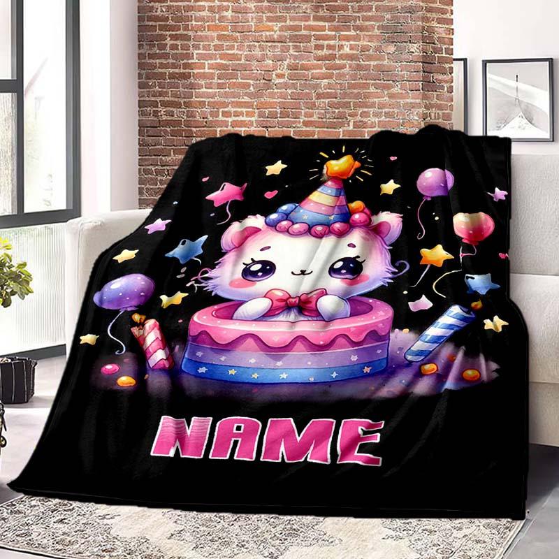 Happy Birthday Cat Style Customize Your Name Blanket Warm Comfortable And Soft Blankets Are Suitable For Home Lunch Break Blanket Office Sofa Sofa