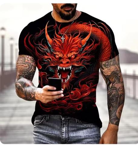 Dragon 3D printed T-shirt men's and women's casual fashion streetwear oversized short-sleeved T-shirt Harajuku children