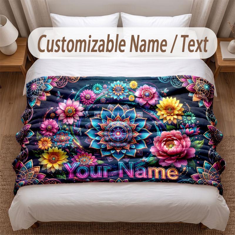 Floral Garden Theme Soft Blanket Personalized Custom Name Text Print Warm Blanket Home Sofa Bedroom Decor