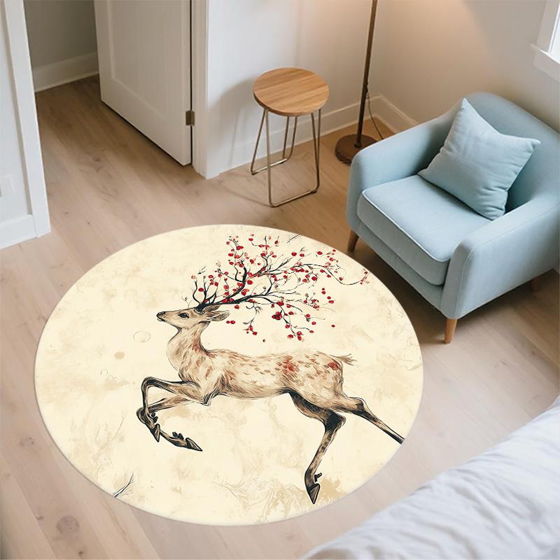 Laufendes Reh,Runder Teppich,Teppich für Wohnzimmer Schlafzimmer Sofa Spielzimmer Dekor,Rutschfeste Fußmatte