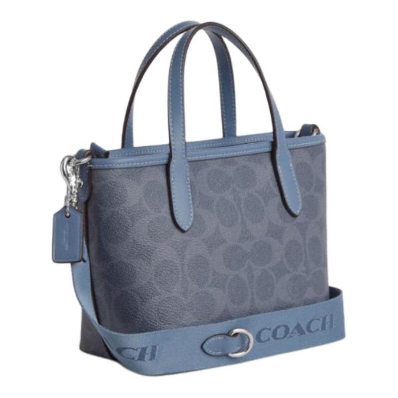 Coach City 16 Silver Accessories Zipper Closure Artificial Leather Tote Bag Tote Bag Shopping Bag Shoulder Crossbody Handbag Small Women's Blue