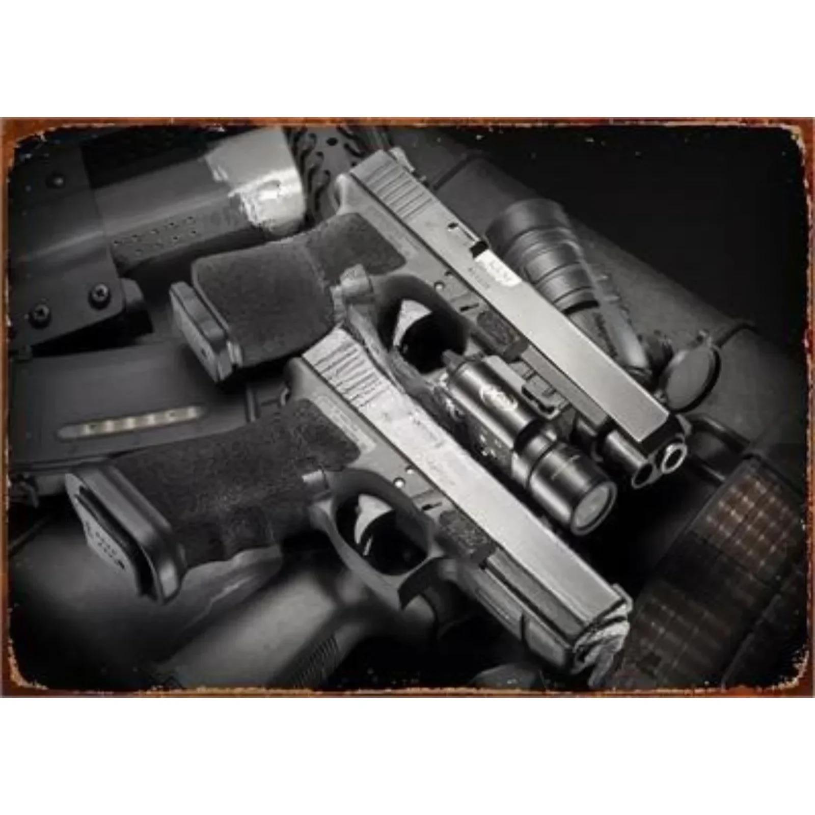 

Винтажный новый пистолет HD Жестяная живопись Металлическая вывеска Плакат для дома Гостиная Бар Клуб Вечеринка Мужская пещера Искусство Настенное украшение 20X30CM