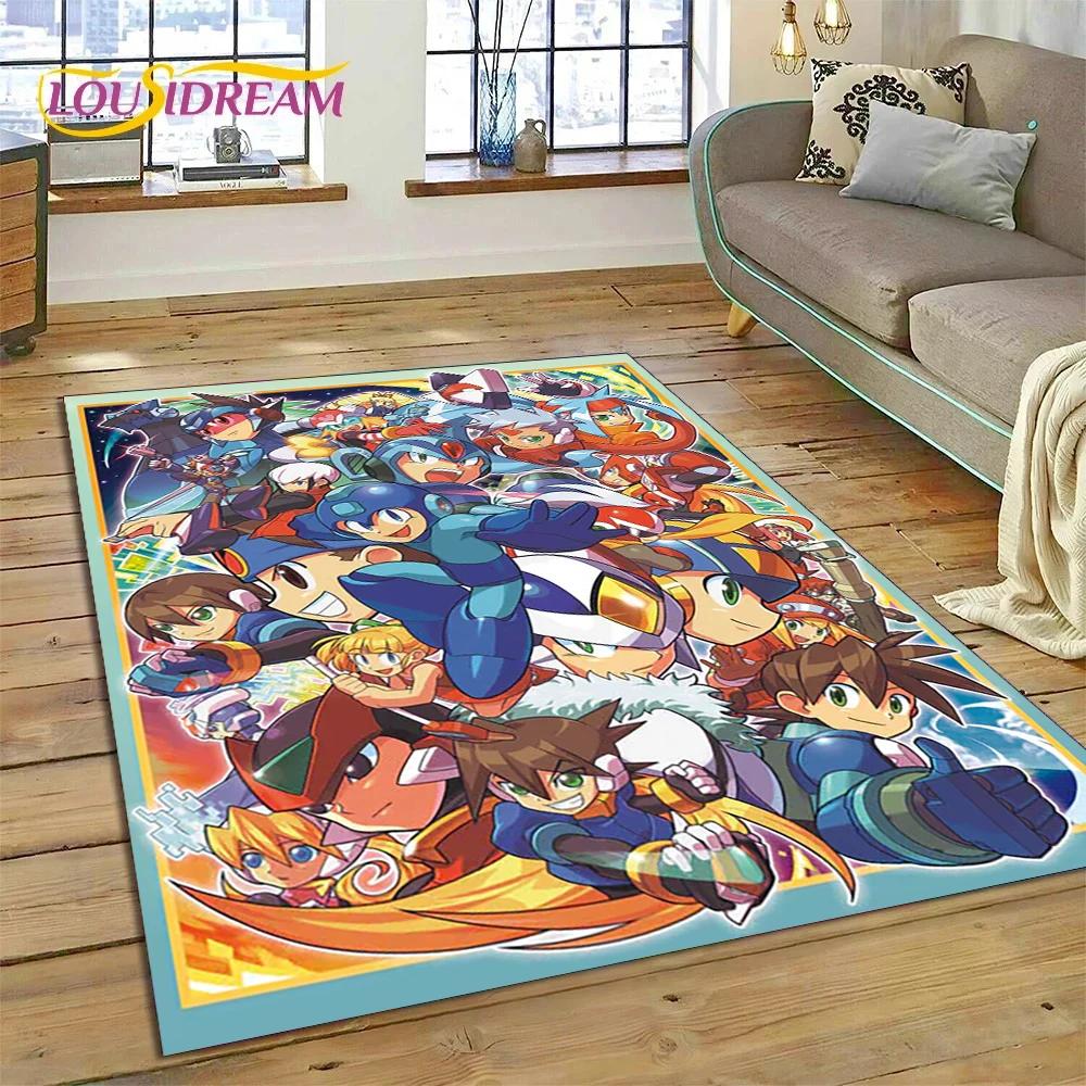 Retro Cartoon Rockman Mega Man Game Carpet Rug for Bedroom Living Room Home Sofa Decoration,Children Play Large Decor Floor Mat
