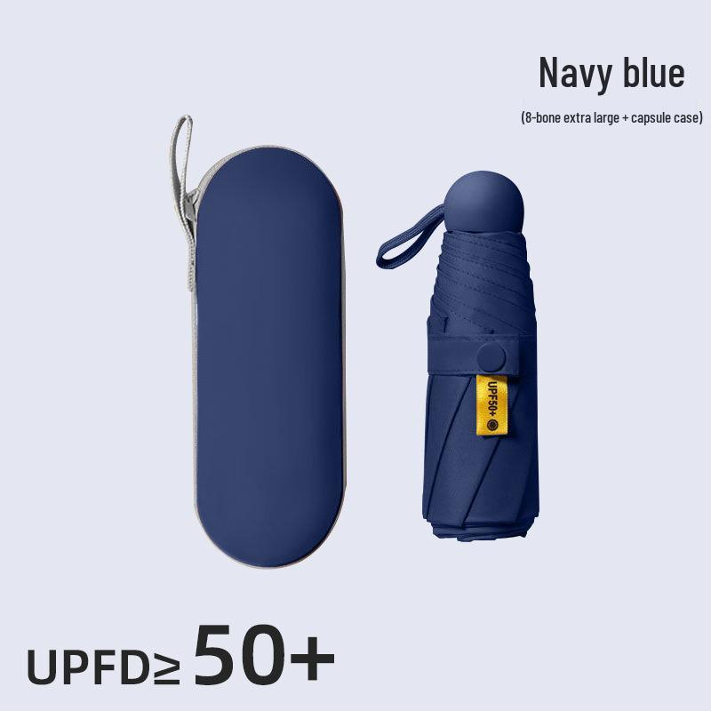 Compact Black Capsule Umbrella with UV and Rain Protection - Five-Fold Design