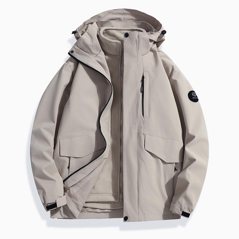3-in-1 Wasserdichte Kapuzenjacke mit herausnehmbarem Fleece-Innenfutter für Herbst & Winter Outdoor-Sportarten