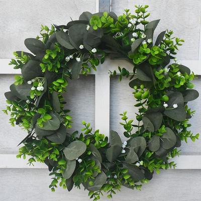 American Green Simulation Wreath Door Decoration Eucalyptus Money Leaf Grass Ring Pastoral American Wedding Pendant Door Ring
