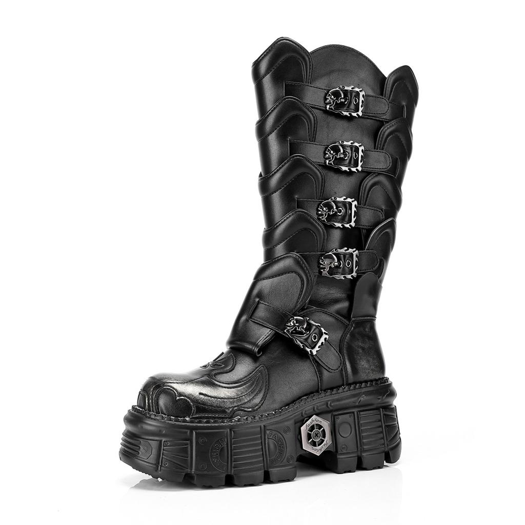 Fashion NewRock Punk Metal - Decorated Boots, Handmade Leather Platform Knee - Highs