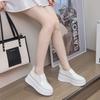 7.5cm Patent PU Synthetic Leather Platform Wedge Chunky Sneakers Spring Fashion Boots Well-fitting Women Autumn Shoes