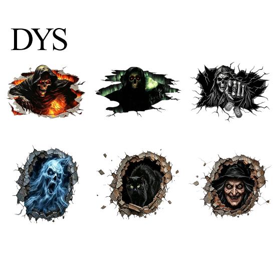 Festive Wall Ornaments for Halloween 3D Decal, Breakout Illusion Sticker with Skull Ghost, Spooky Ghost Art Room Decor Party, Peel And Stick Removable