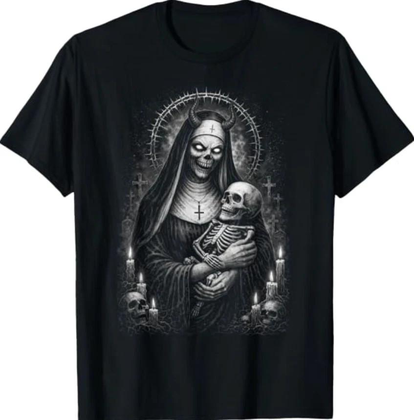 Demonic Nun Gothic Horror Dark Occult Creepy Unholy Black T-Shirt Sizes S-5XL