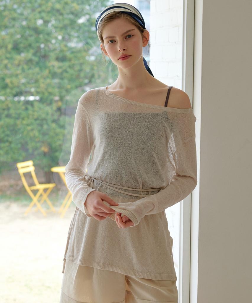 Ollibeudeollibeu Linen Blend See-Through Boat Neck Pullover Ok6Mp4280