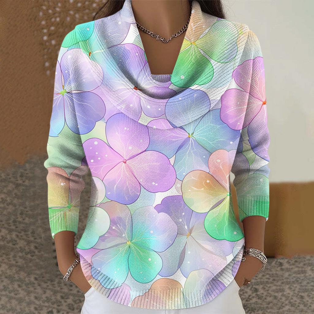 Dámský ležérní a módní svetr s dlouhým rukávem a potiskem, kulatým výstřihem