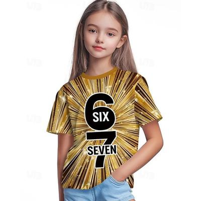 Fashion Women's 67 SIX SEVEN Print T-Shirt Gradient 3D Digital Short Sleeve Tees Top Summer Casual Sports Everyday Men's Clothing